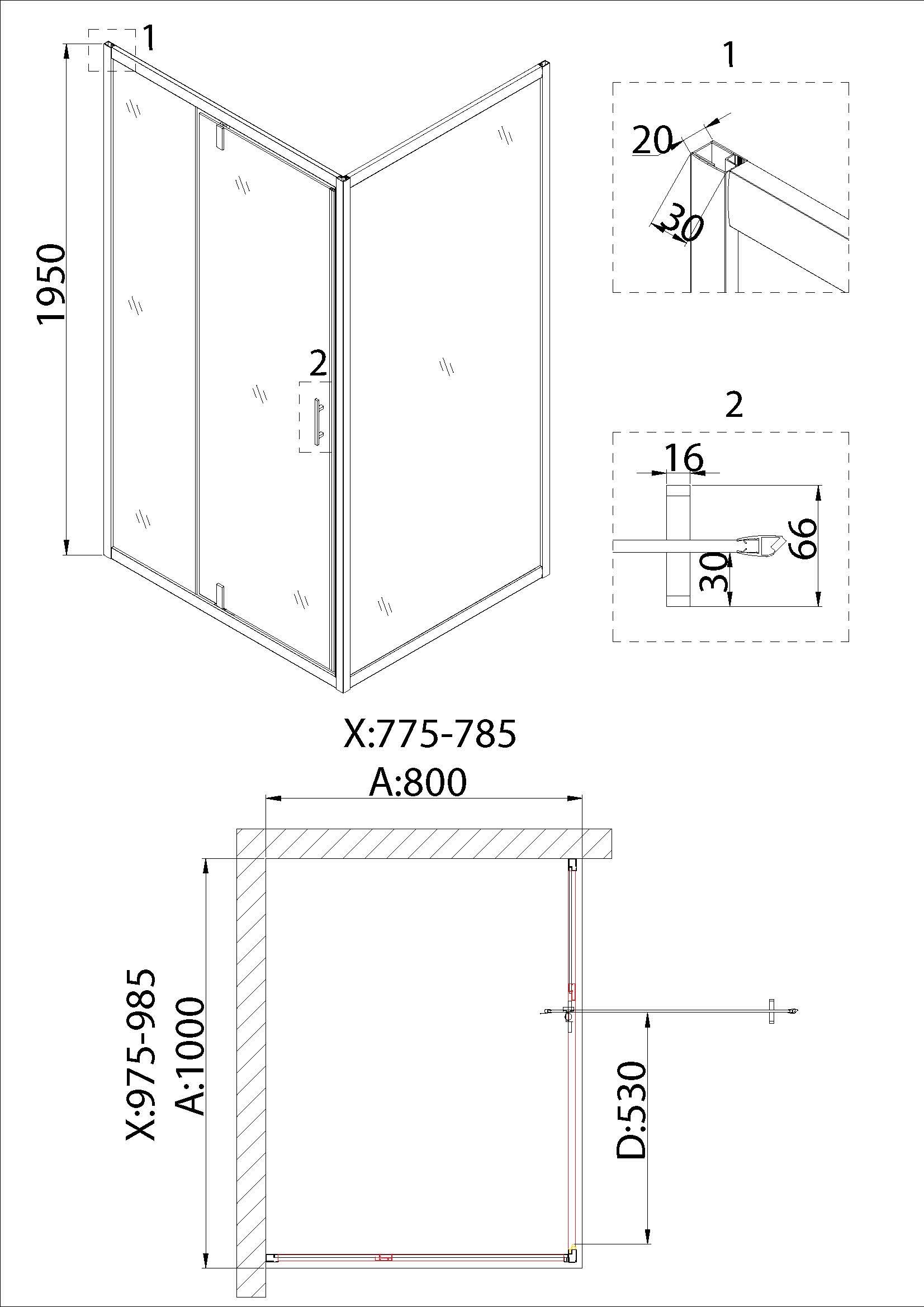 Душевой уголок Niagara Nova NG-63-10A-A80 100x80, прямоугольный, хром