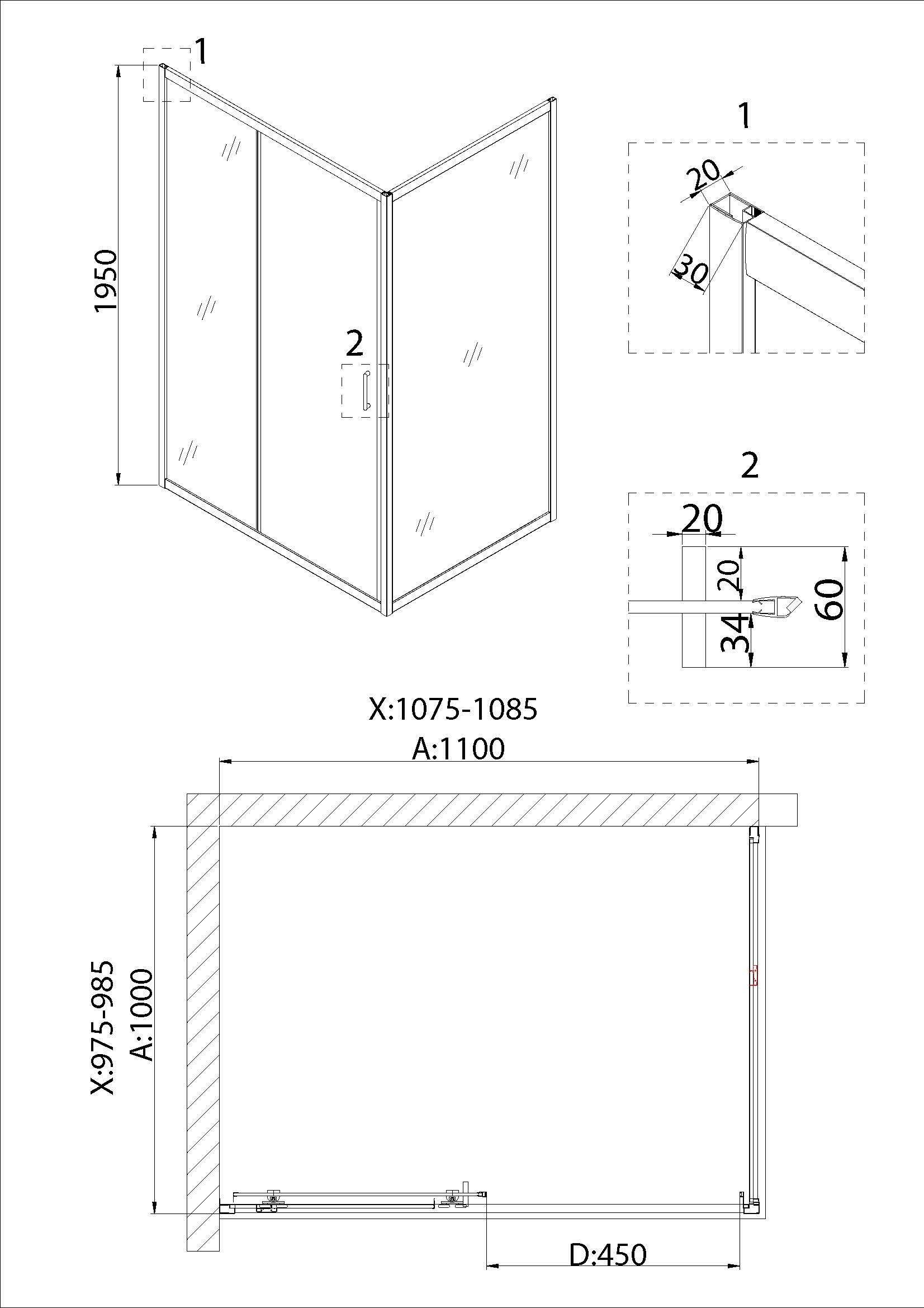 Душевой уголок Niagara Nova NG-82-11AB-A100B 110x100, прямоугольный, черный