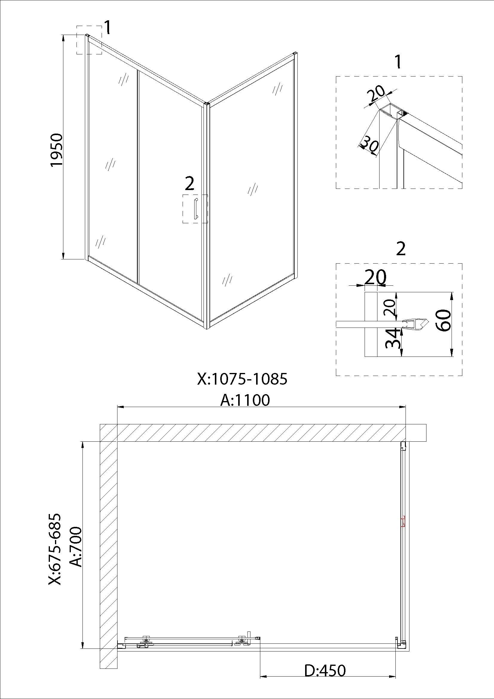 Душевой уголок Niagara Nova NG-82-11AB-A70B 110x70, прямоугольный, черный