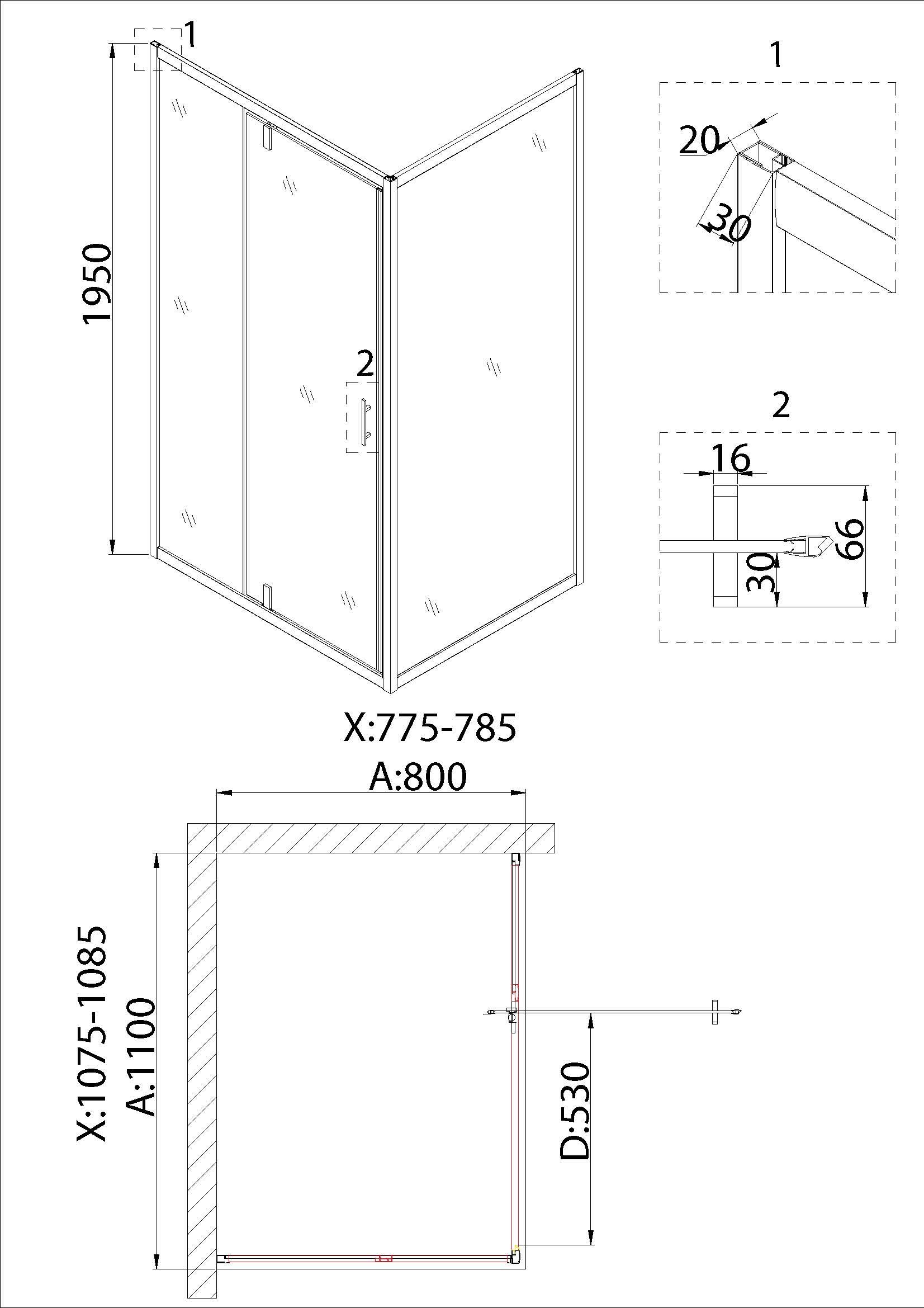 Душевой уголок Niagara Nova NG-83-11AB-A80B 110x80, прямоугольный, черный