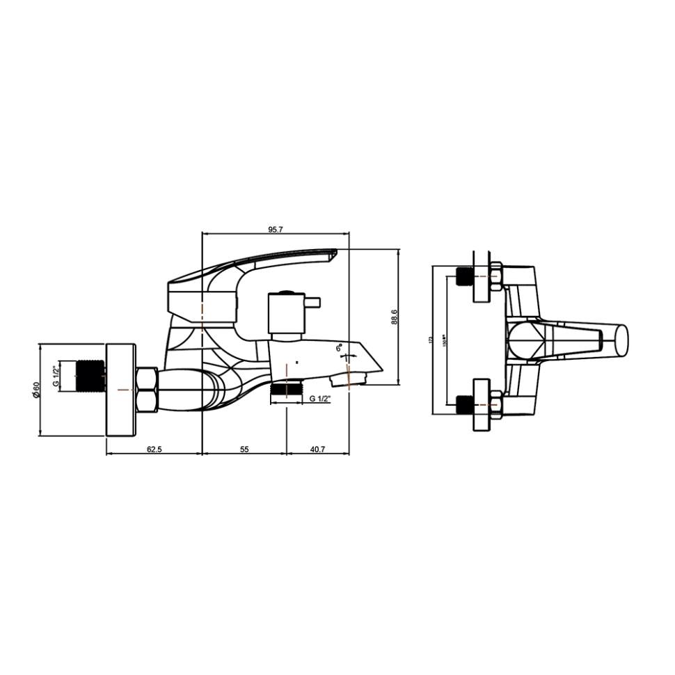 Смеситель для ванны с душем Paini Atomix D1CR111ZKM