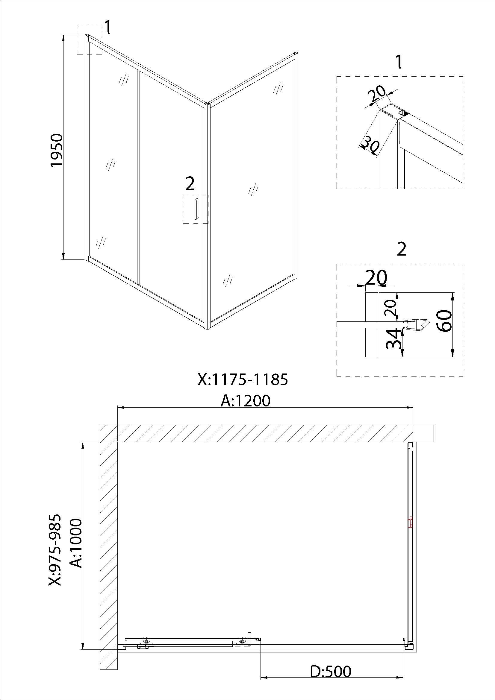 Душевой уголок Niagara Nova NG-82-12AB-A100B 120x100, прямоугольный, черный