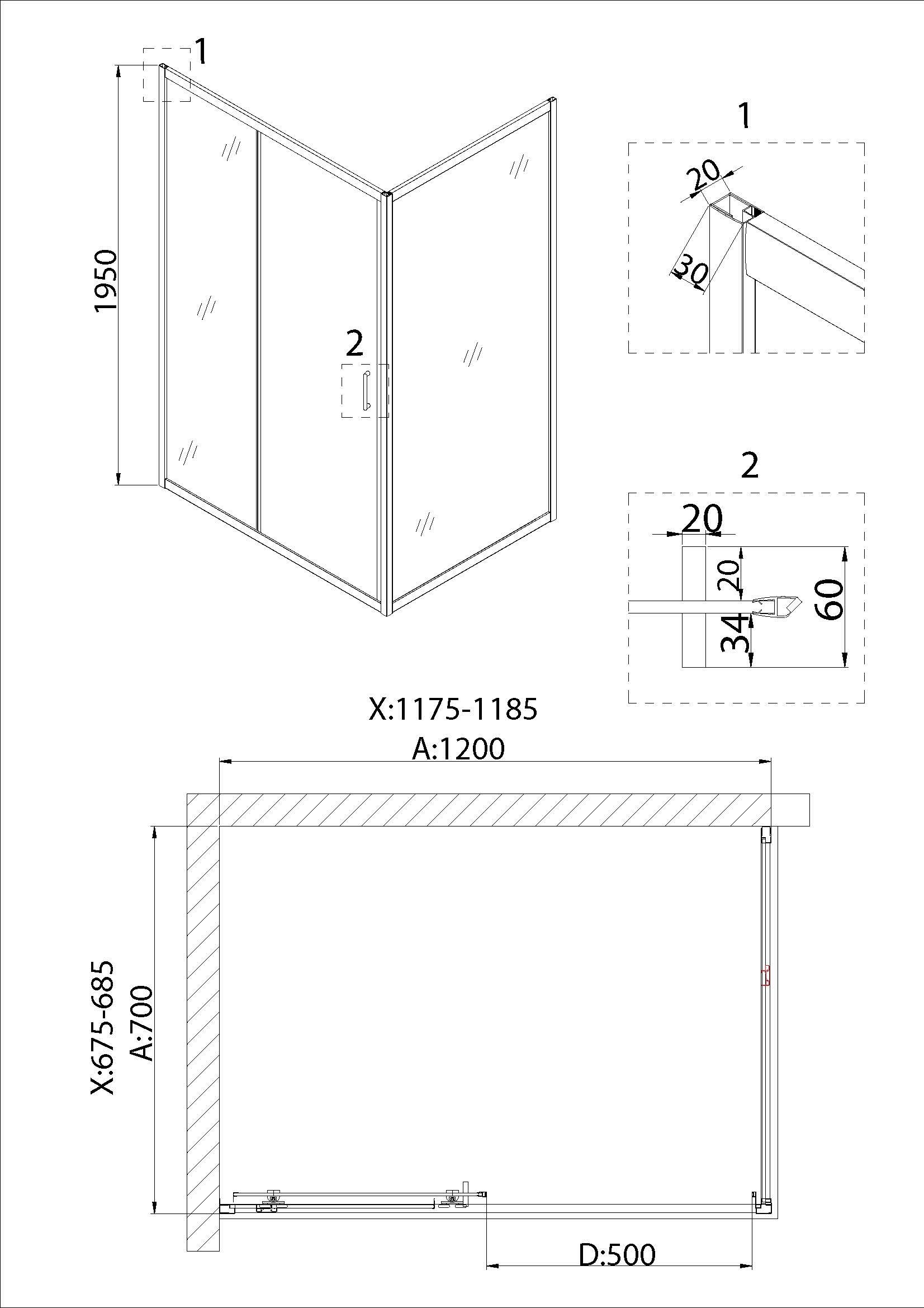 Душевой уголок Niagara Nova NG-62-12A-A70 120x70, прямоугольный, хром