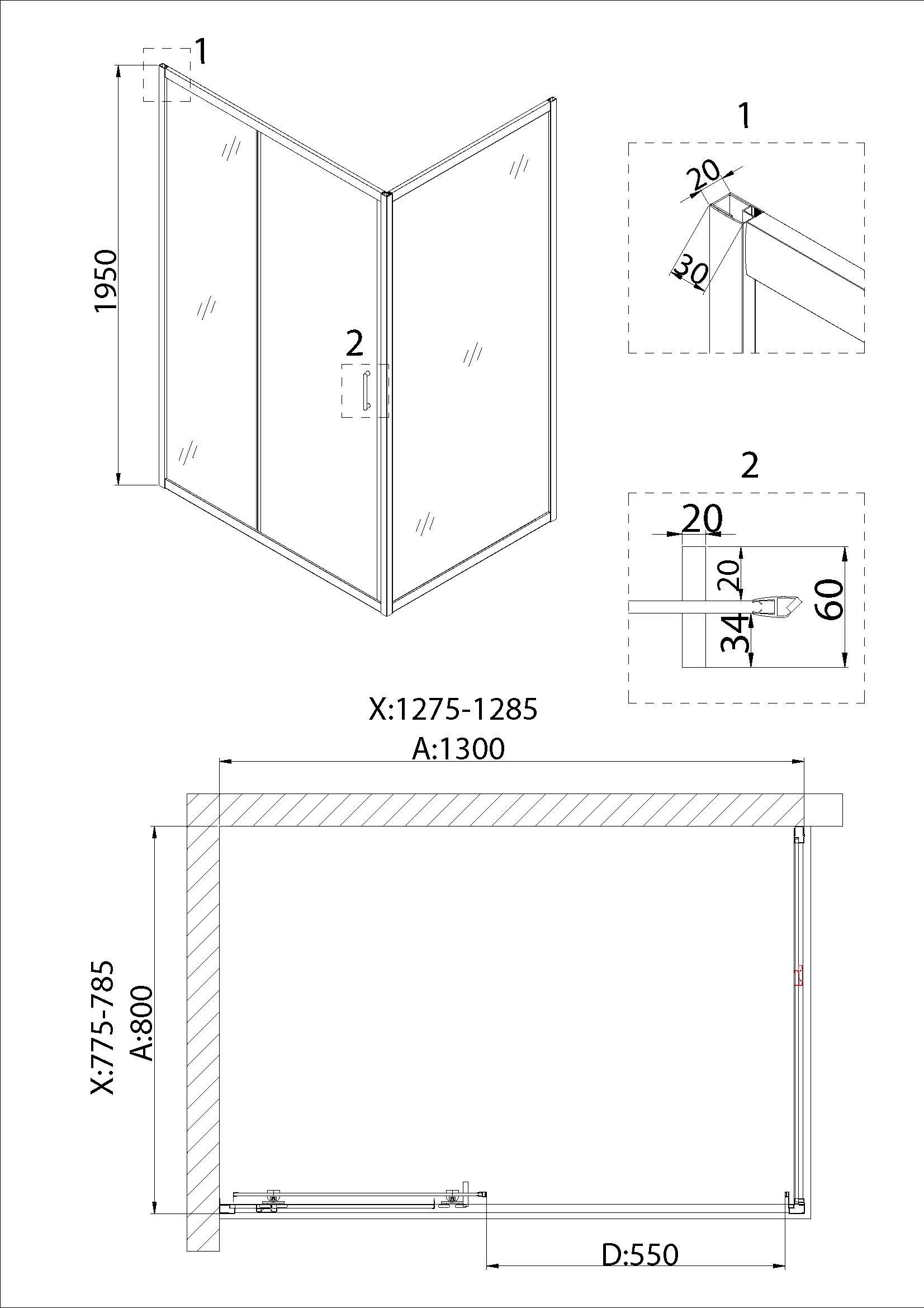 Душевой уголок Niagara Nova NG-62-13A-A80 130x80, прямоугольный, хром