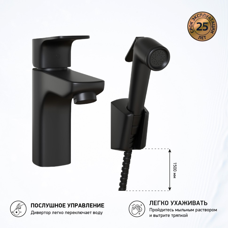 Смеситель для раковины Paini Viva Style P4YO205/574 с гигиеническим душем, черный