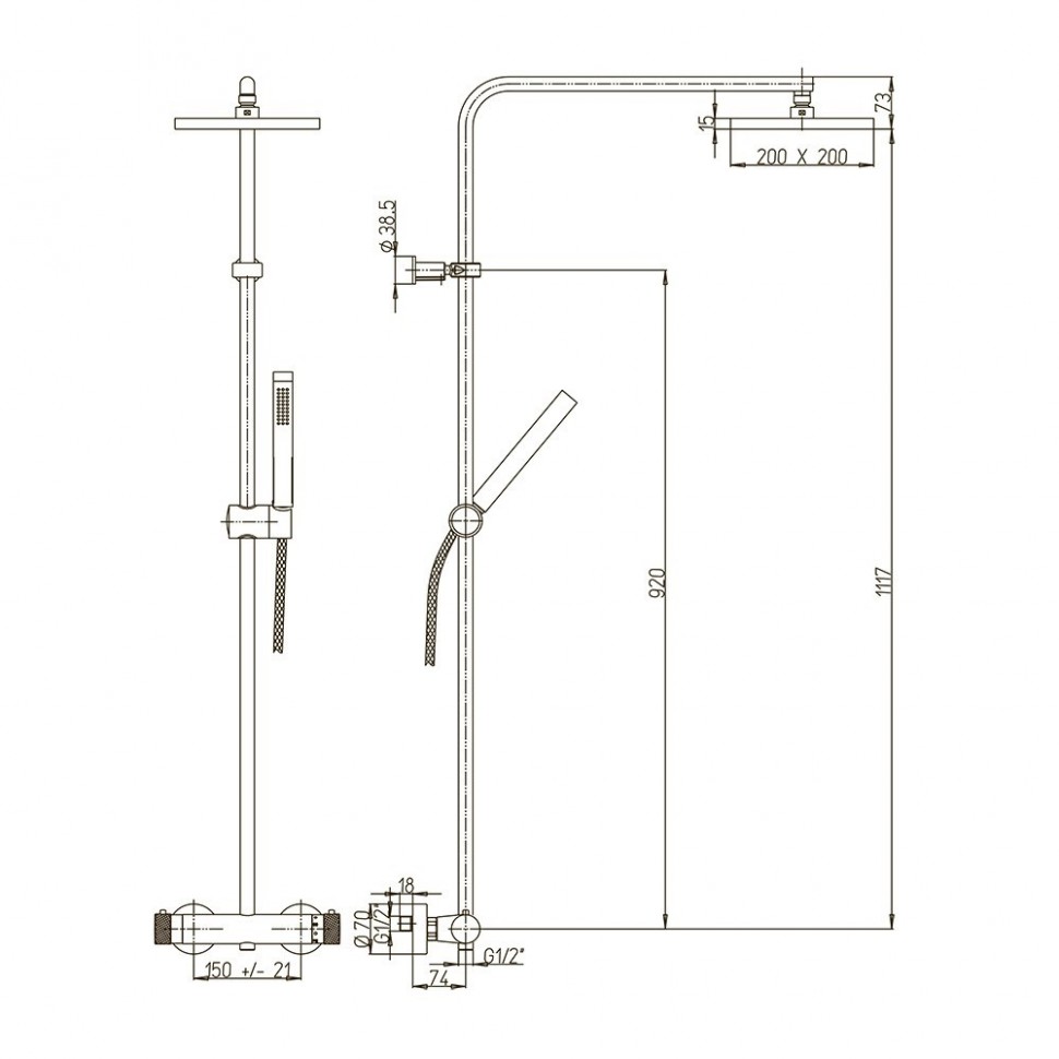 Душевая стойка Paini Fluxio 43CR689TH2L90P1