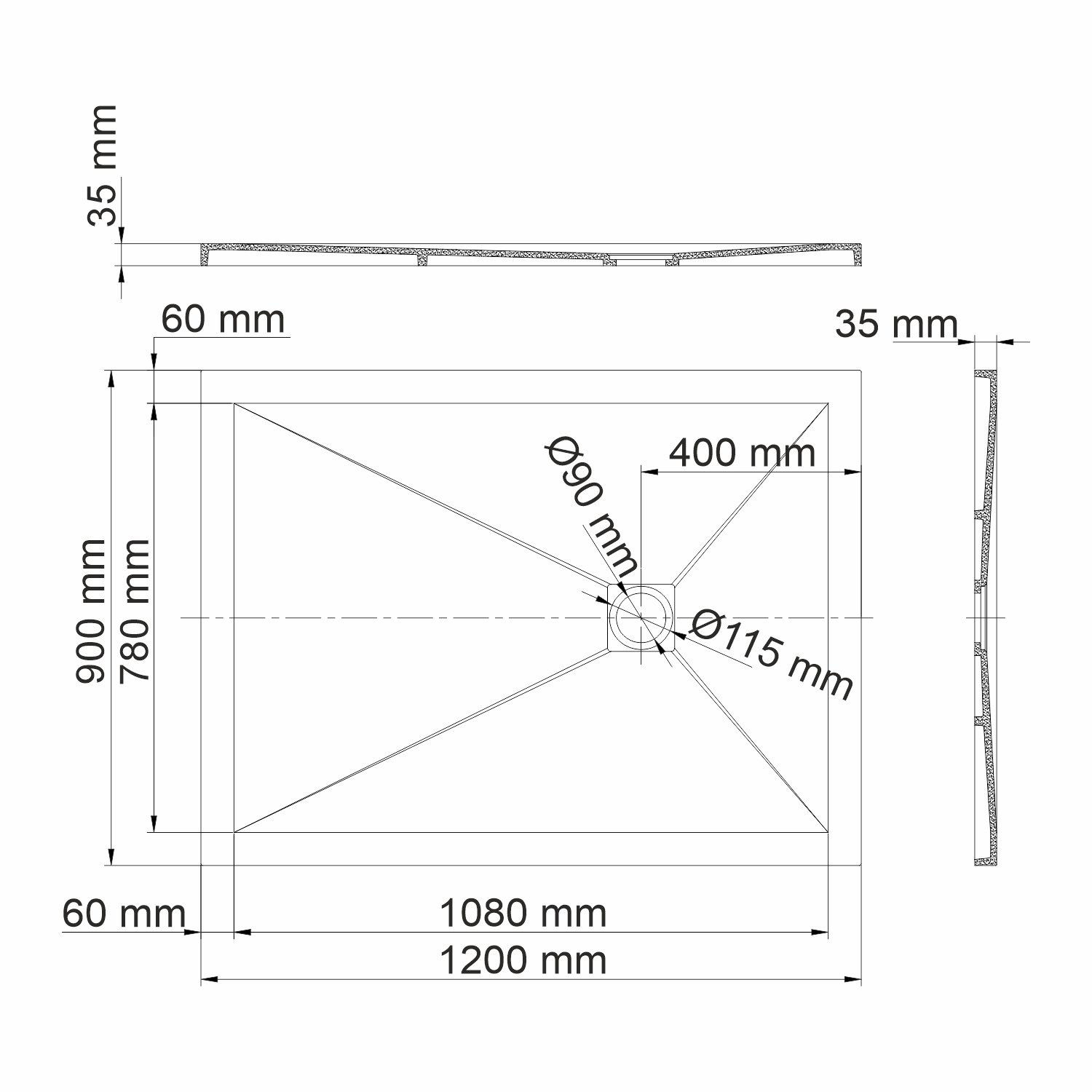 Поддон для душа Wasserkraft Aller 10T07 120x90, с сифоном