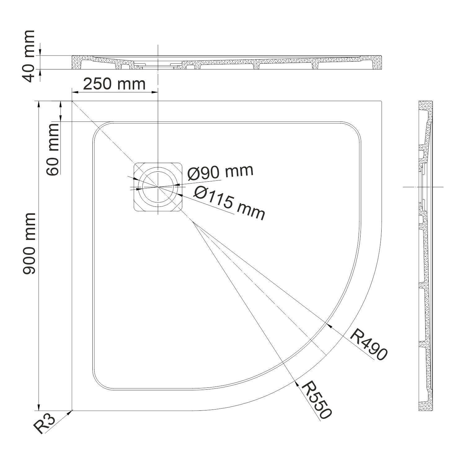 Поддон для душа Wasserkraft Neime 19T01 90x90, с сифоном