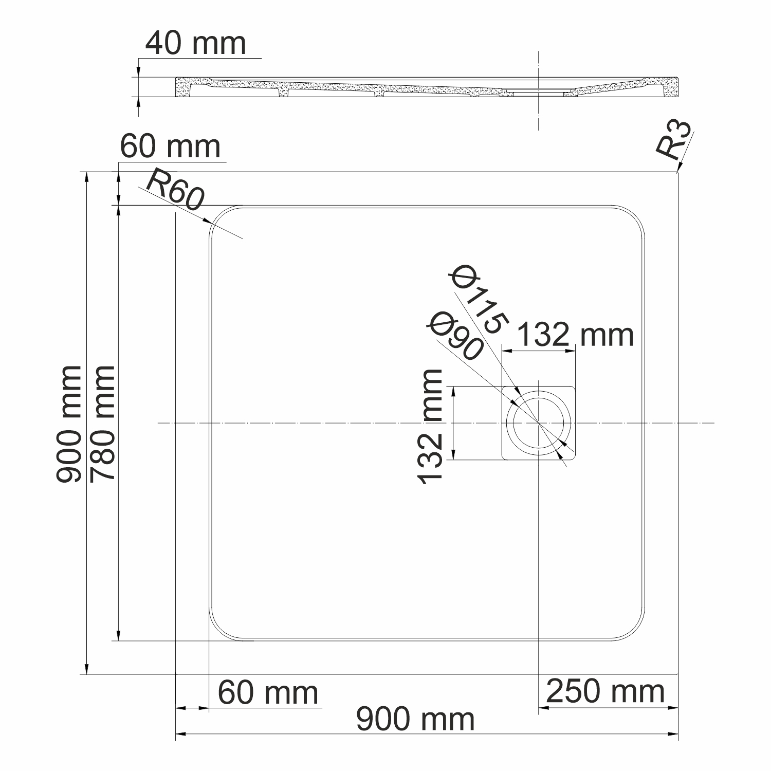 Поддон для душа Wasserkraft Neime 19T03 90x90, с сифоном