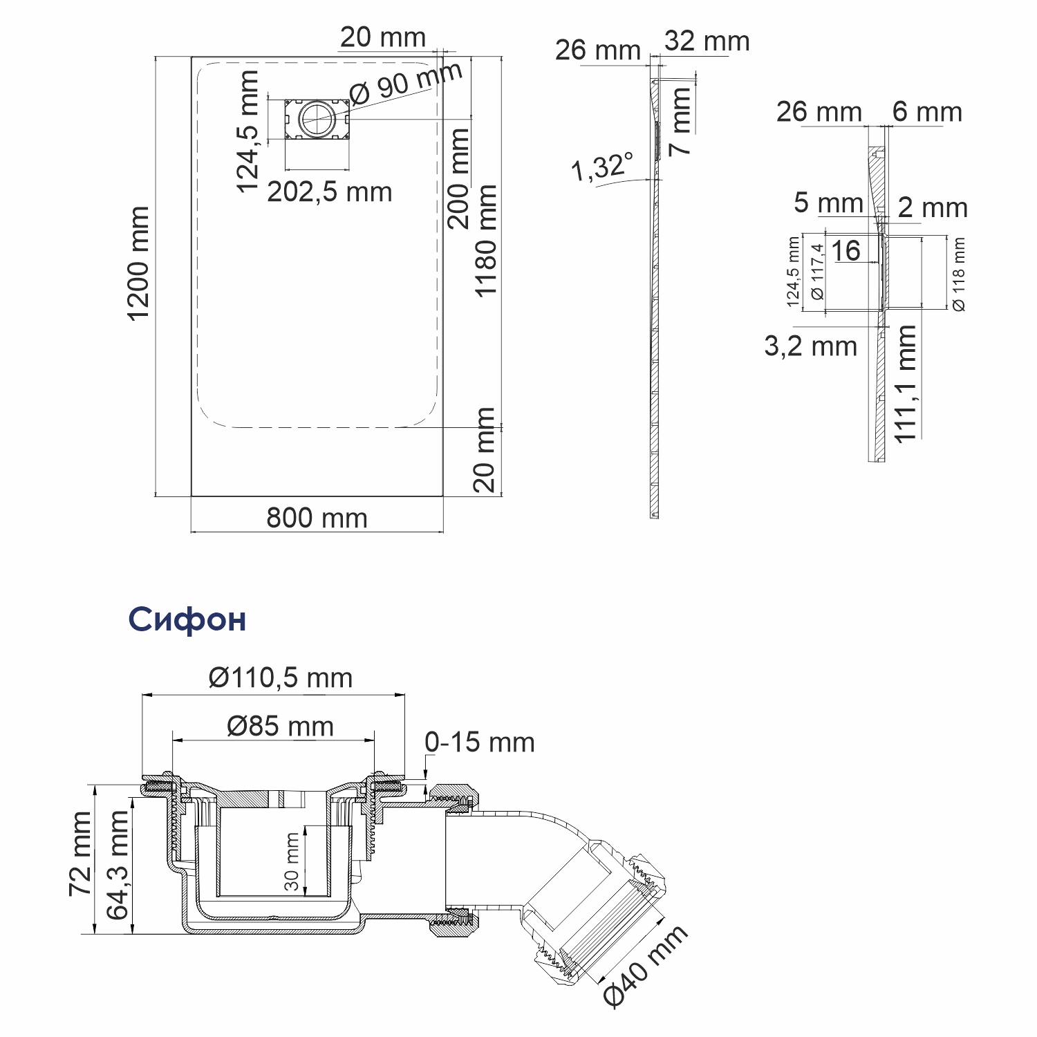 Поддон для душа Wasserkraft Main 41T06 120x80 см