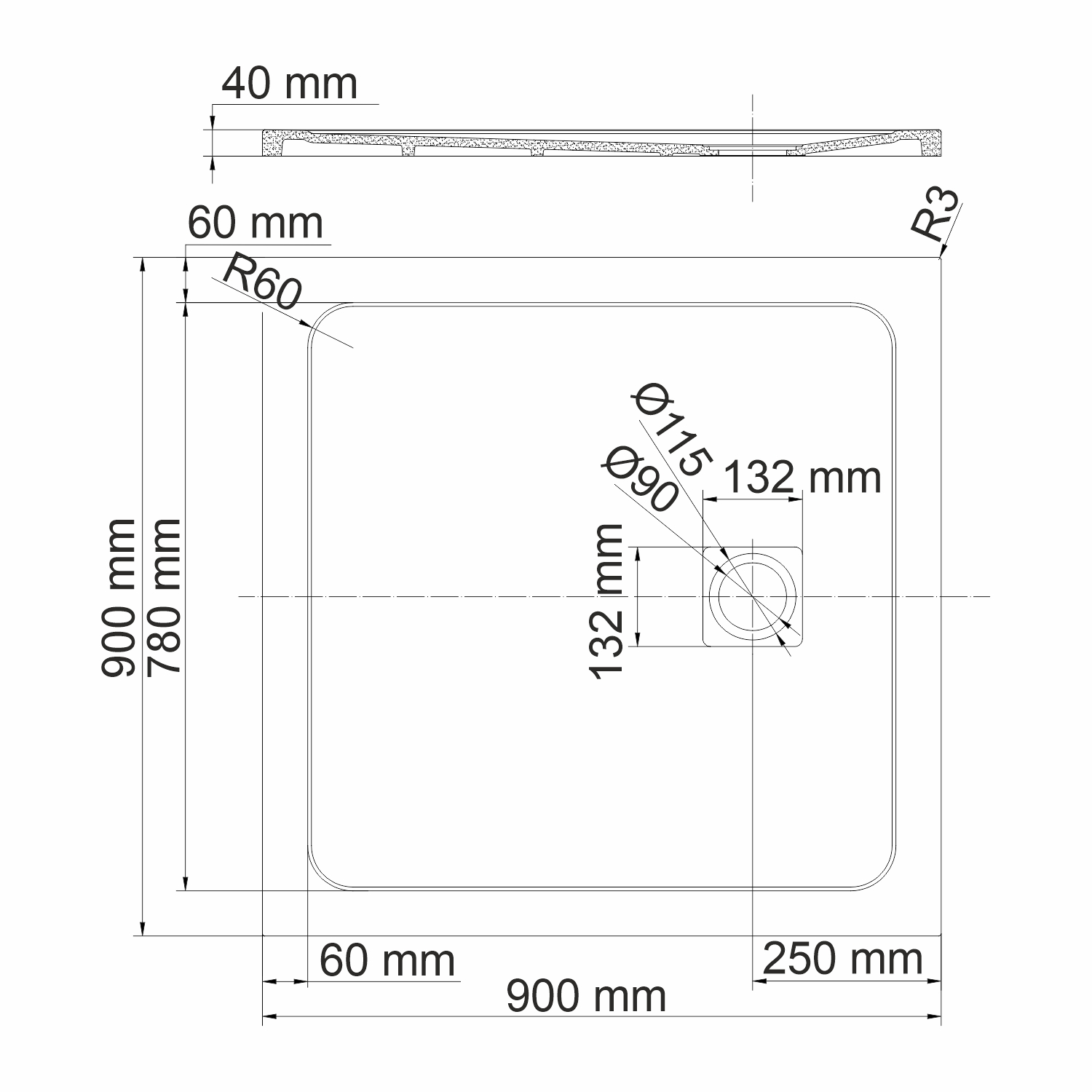 Поддон для душа Wasserkraft Rhin 44T03 90x90