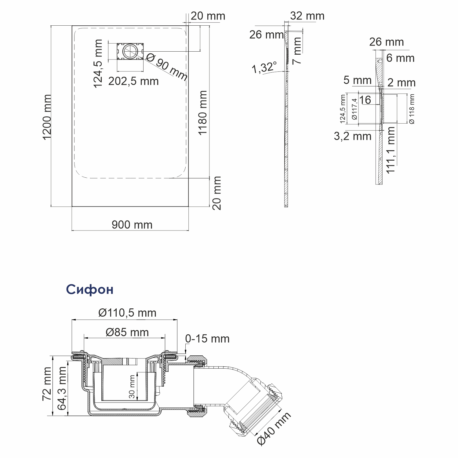 Поддон для душа Wasserkraft Elbe 74T07 120x90