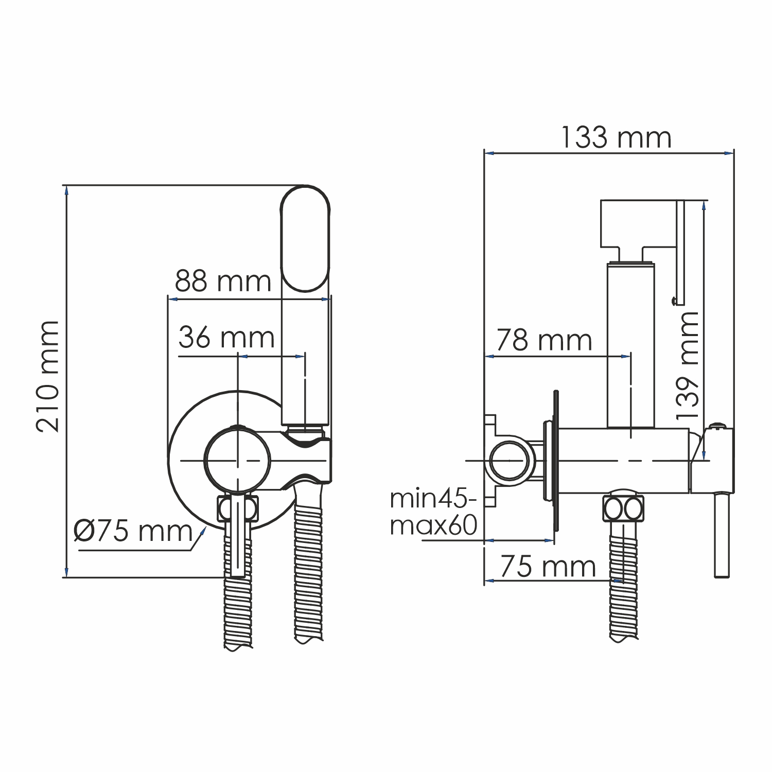 Гигиенический душ Wasserkraft A70138 со смесителем, С ВНУТРЕННЕЙ ЧАСТЬЮ, хром