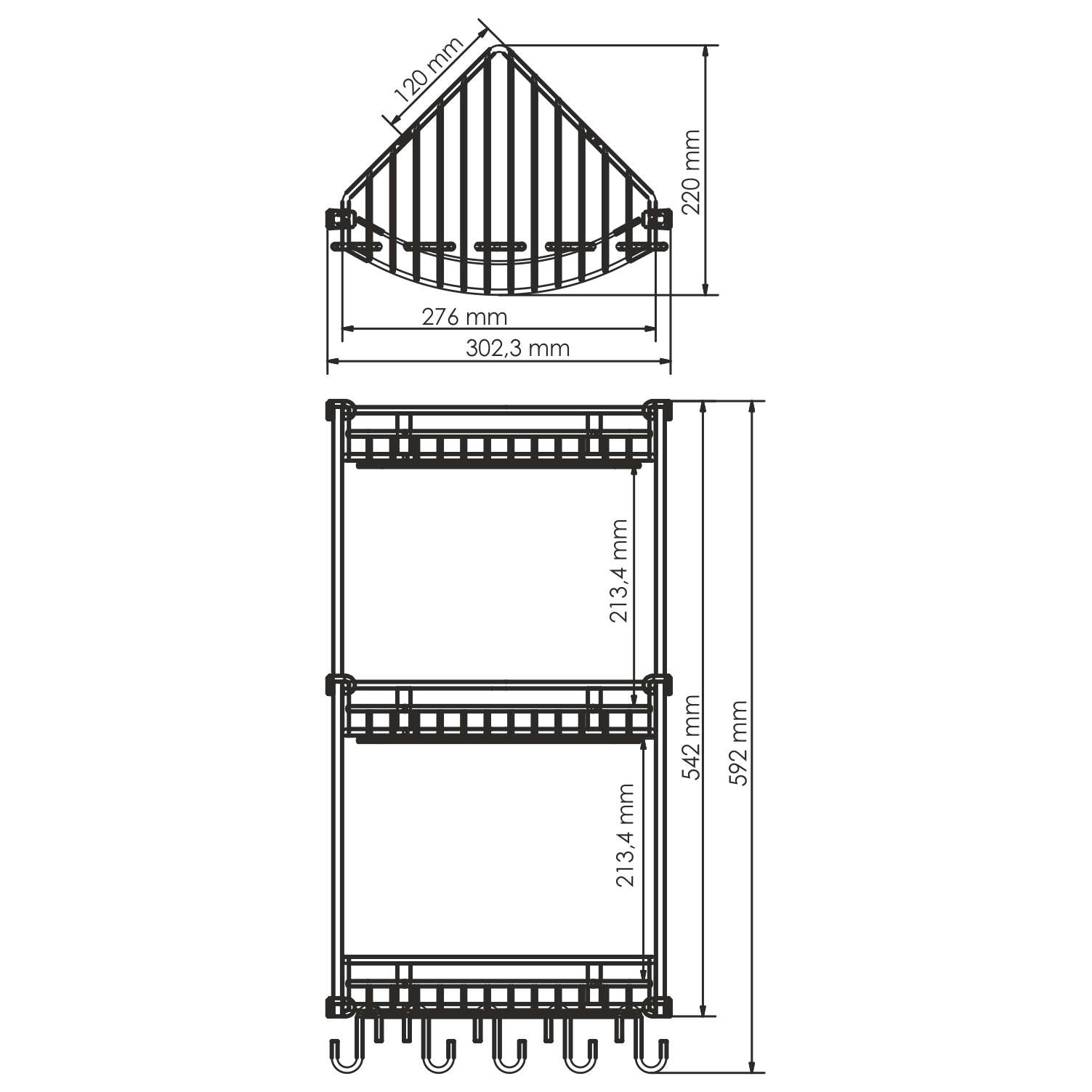 Полка Wasserkraft K-1233 3-ярусная, с крючками