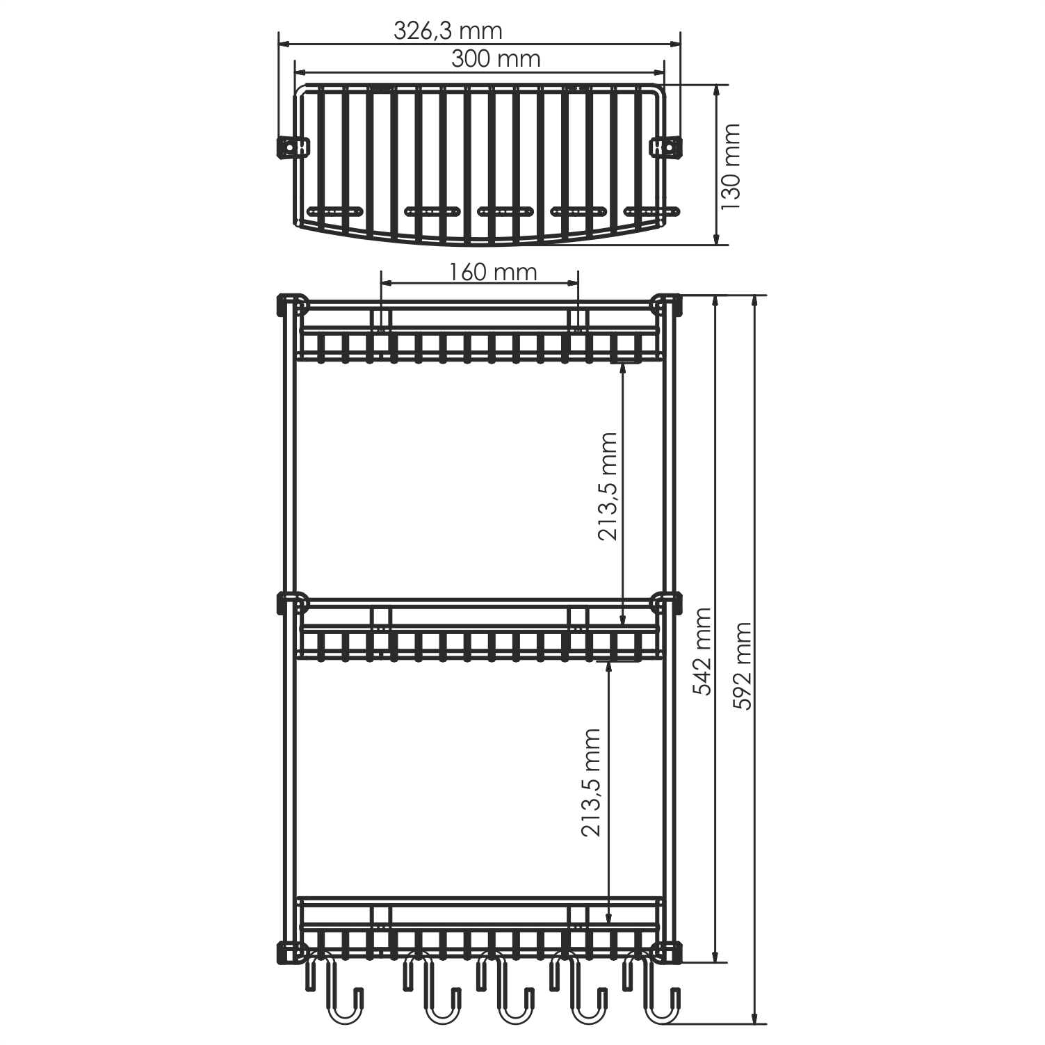 Полка Wasserkraft K-1433 3-ярусная, с крючками