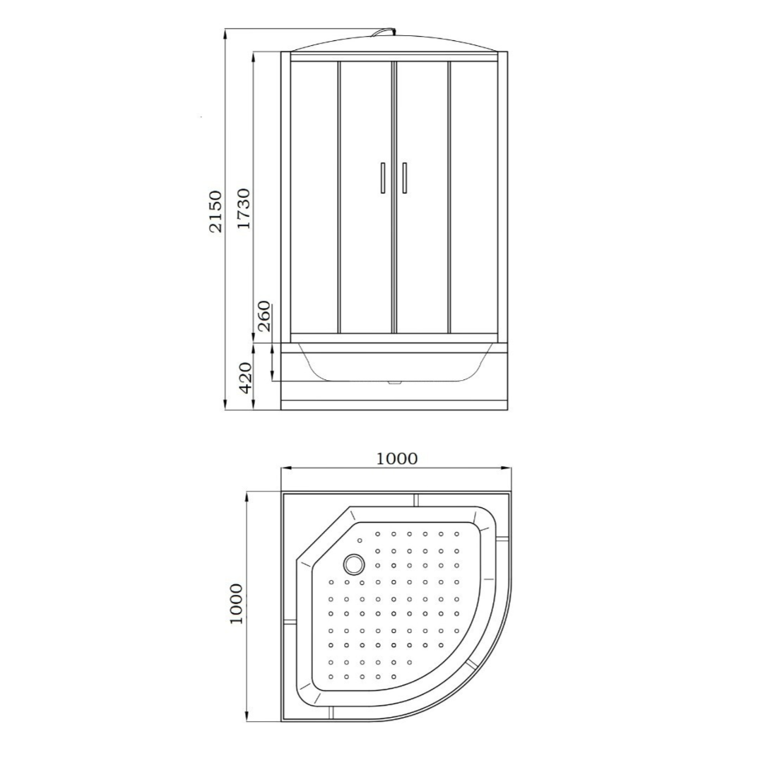 Душевая кабина Parly Classic Эконом EC1021 100х100, с высоким поддоном, монтаж без силикона