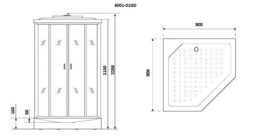 Душевая кабина Niagara Premium NG-6001-01GD 90х90х220, с низким поддоном