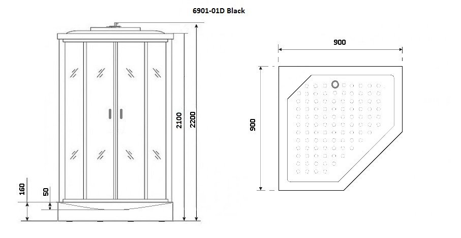 Душевая кабина Niagara Premium NG-6901-01D BLACK 90х90х220 черная, с низким поддоном