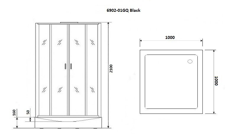 Душевая кабина Niagara Premium NG-6902-01GQ BLACK 100х100х210 черная, с низким поддоном