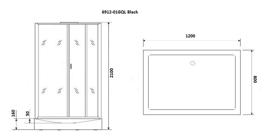 Душевая кабина Niagara Premium NG-6912-01GQL BLACK 120х80х210 левая, черная, с низким поддоном