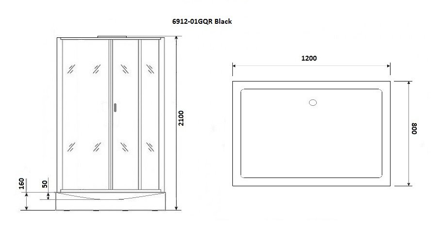 Душевая кабина Niagara Premium NG-6912-01GQR BLACK 120х80х210 правая, черная, с низким поддоном