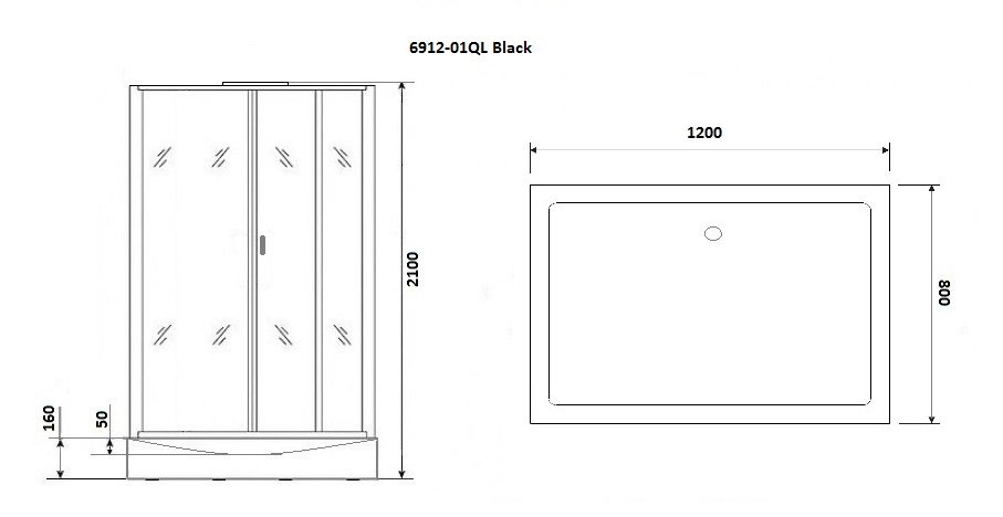 Душевая кабина Niagara Premium NG-6912-01QL BLACK 120х80х210 левая, черная, с низким поддоном