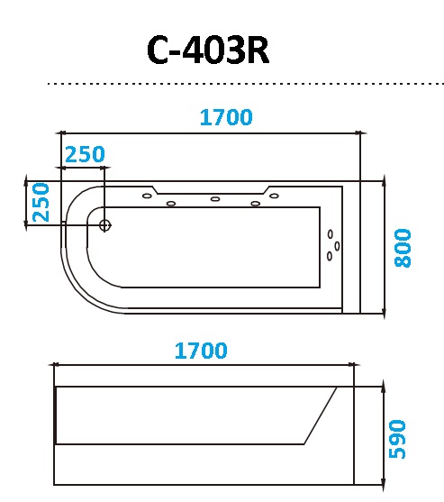 Акриловая ванна Cerutti Spa C 7200 170x80, R с гидромассажем