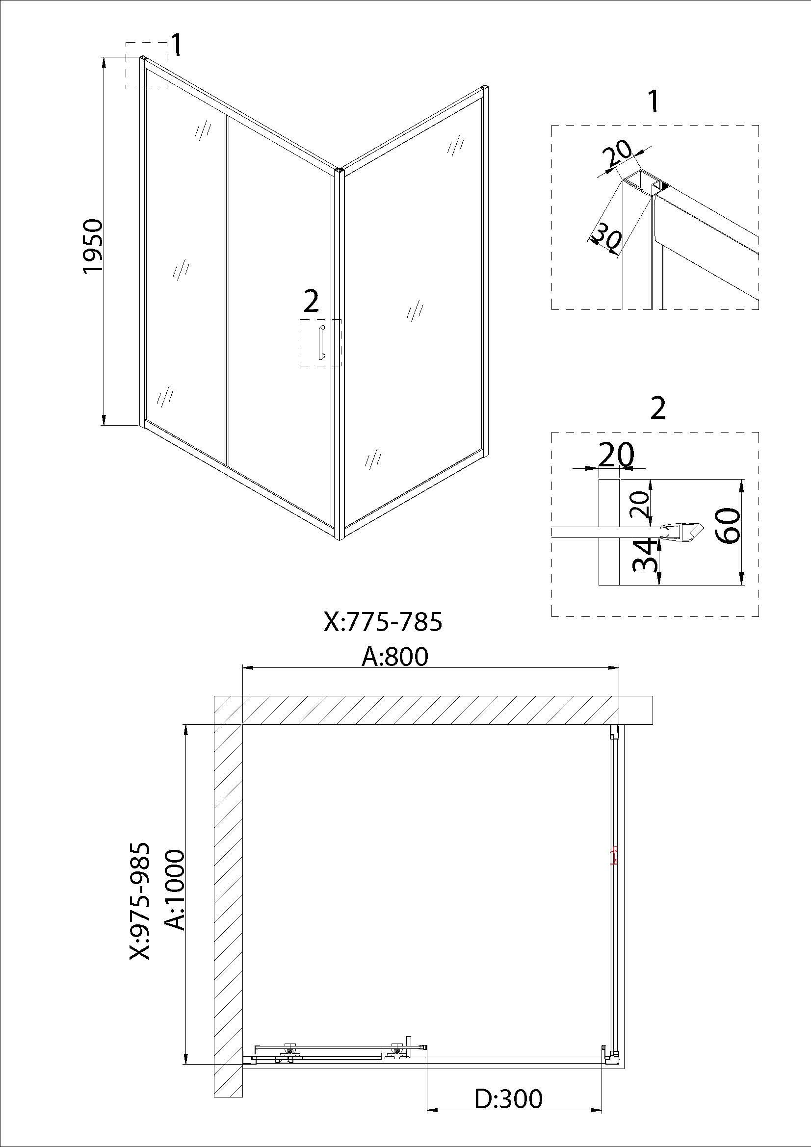 Душевой уголок Niagara Nova NG-82-8AB-A100B 80x100, прямоугольный, черный