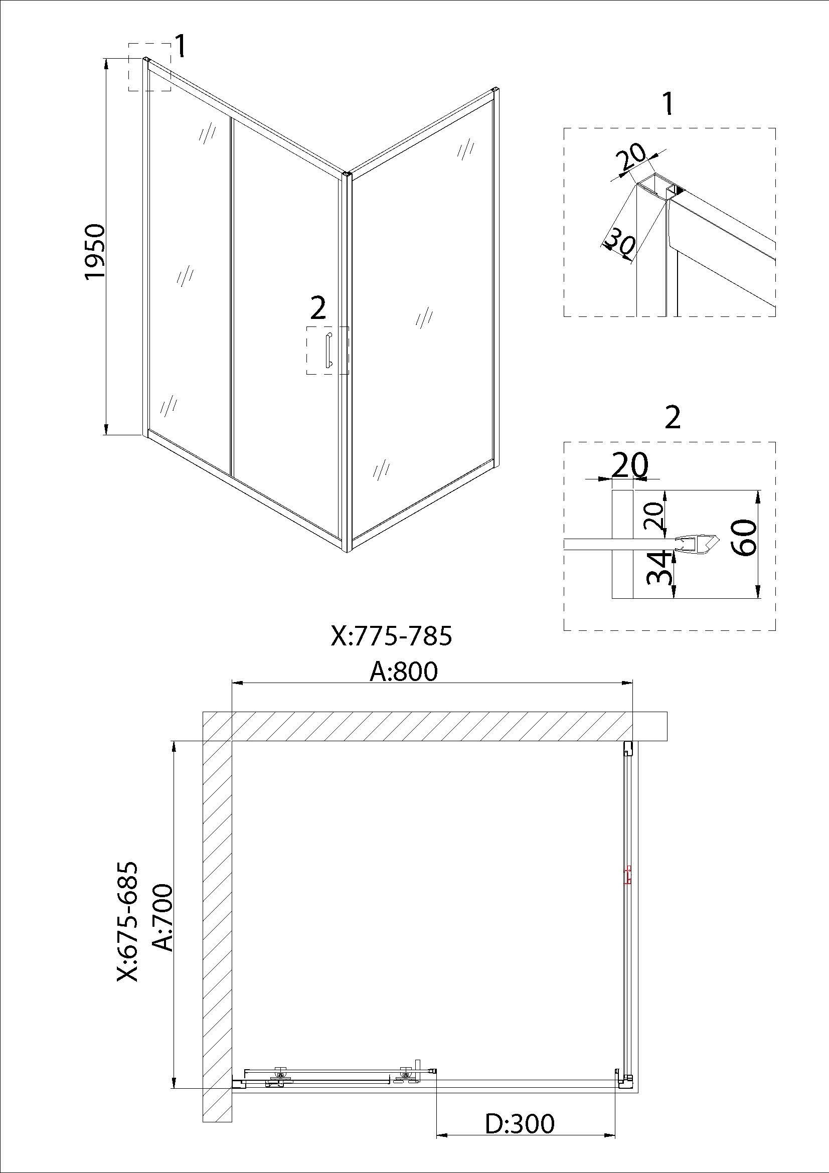 Душевой уголок Niagara Nova NG-82-8AB-A70B 80x70, прямоугольный, черный