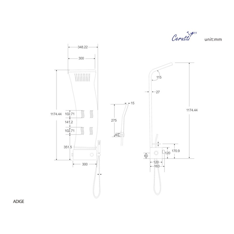 Душевая панель Cerutti Spa Adige B CT8980 черная