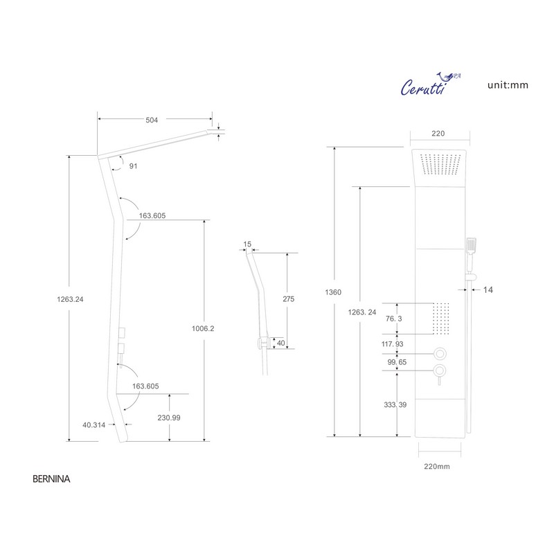 Душевая панель Cerutti Spa Bernina MW CT8981 мраморная матовая