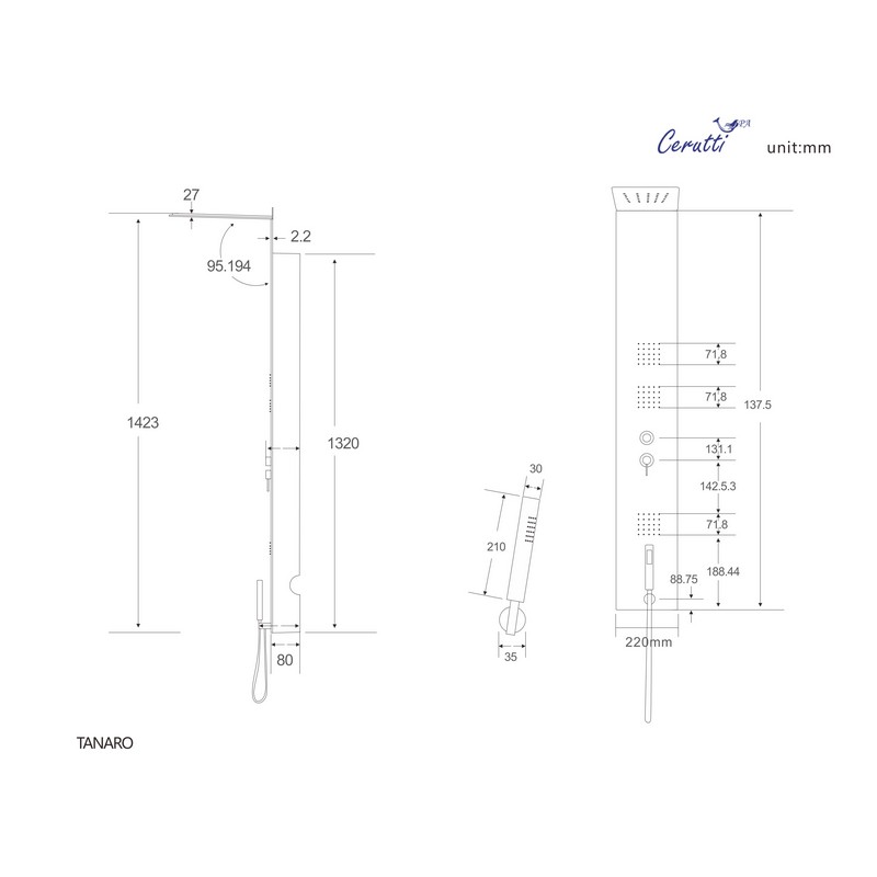 Душевая панель Cerutti Spa Tanaro B CT8991 черная