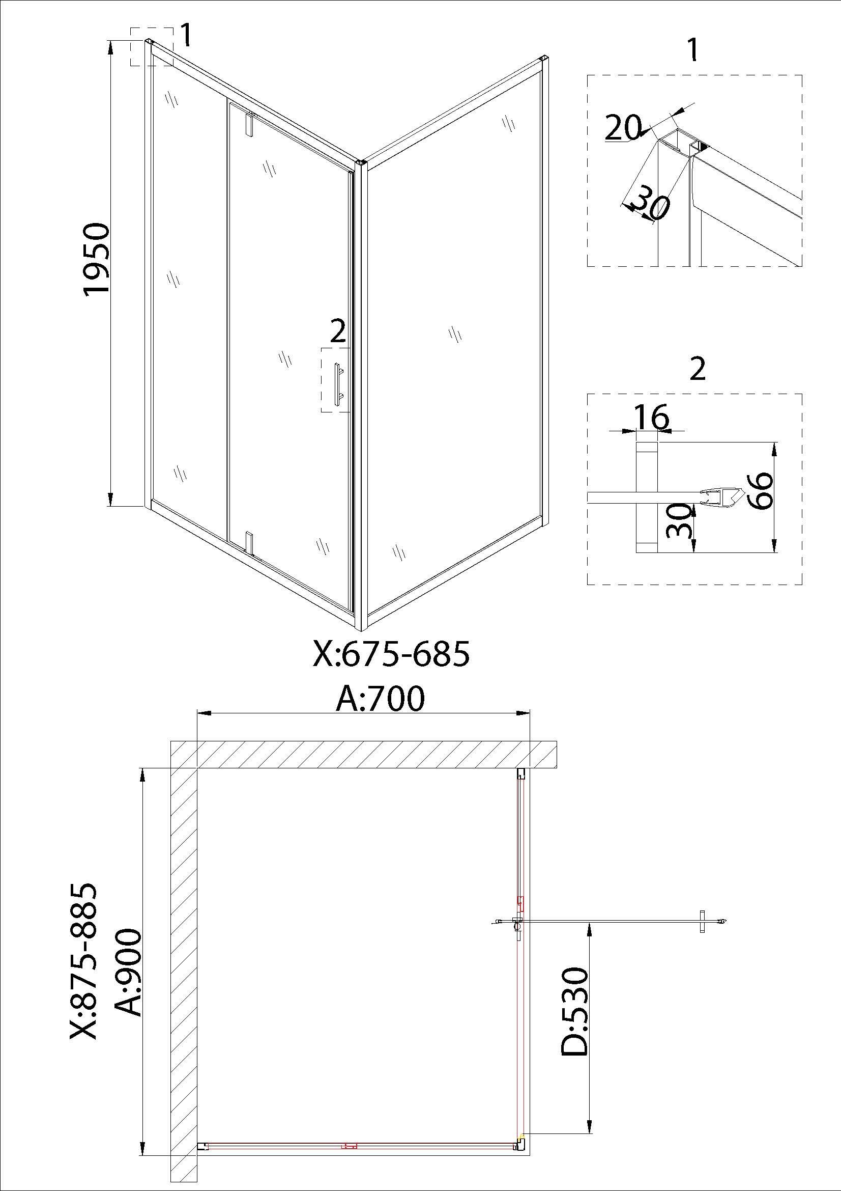 Душевой уголок Niagara Nova NG-63-9A-A70 90x70, прямоугольный, хром