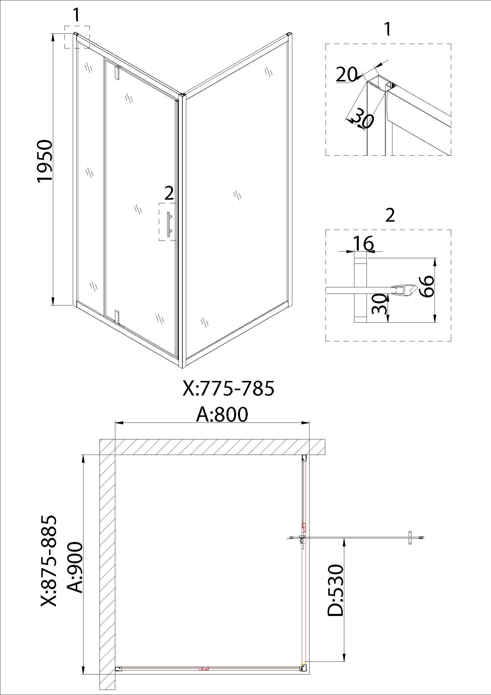 Душевой уголок Niagara Nova NG-63-9A-A80 90x80, прямоугольный, хром