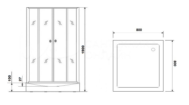 Душевая кабина Parly Frost FQ811B 80x80, с низким поддоном, профиль черный, стекло матовое