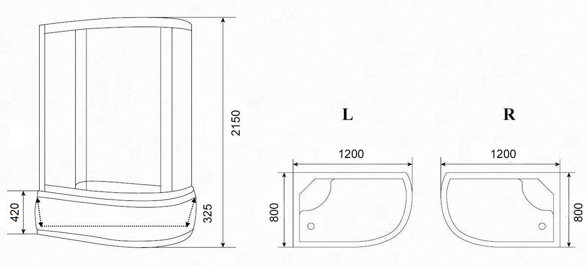 Душевая кабина Parly Classic Эконом EC1221L 80х120, с высоким поддоном, монтаж без силикона, L