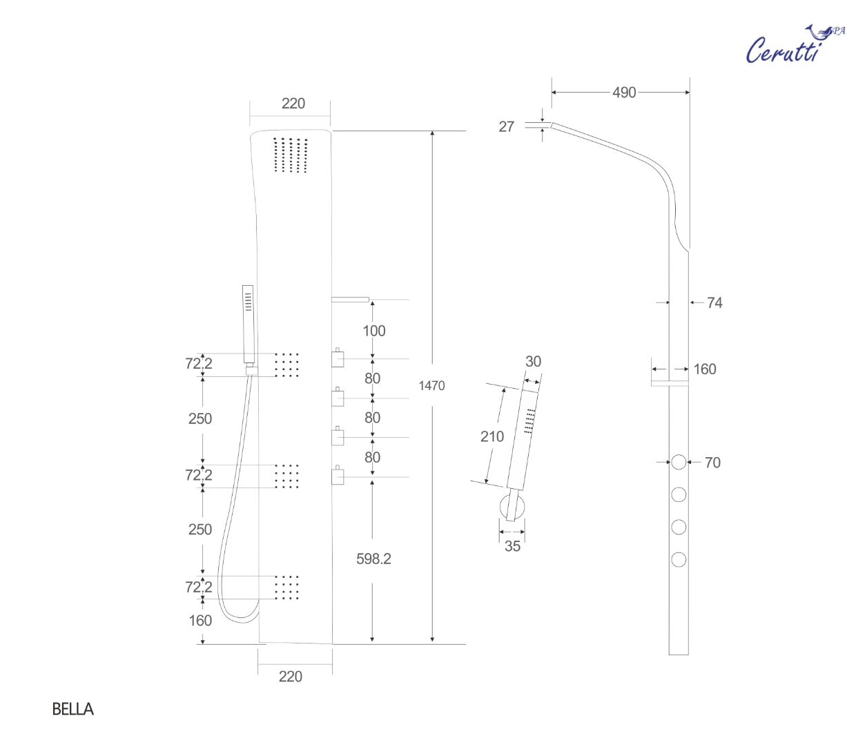 Душевая панель Cerutti Spa Bella B CT9254 черная матовая