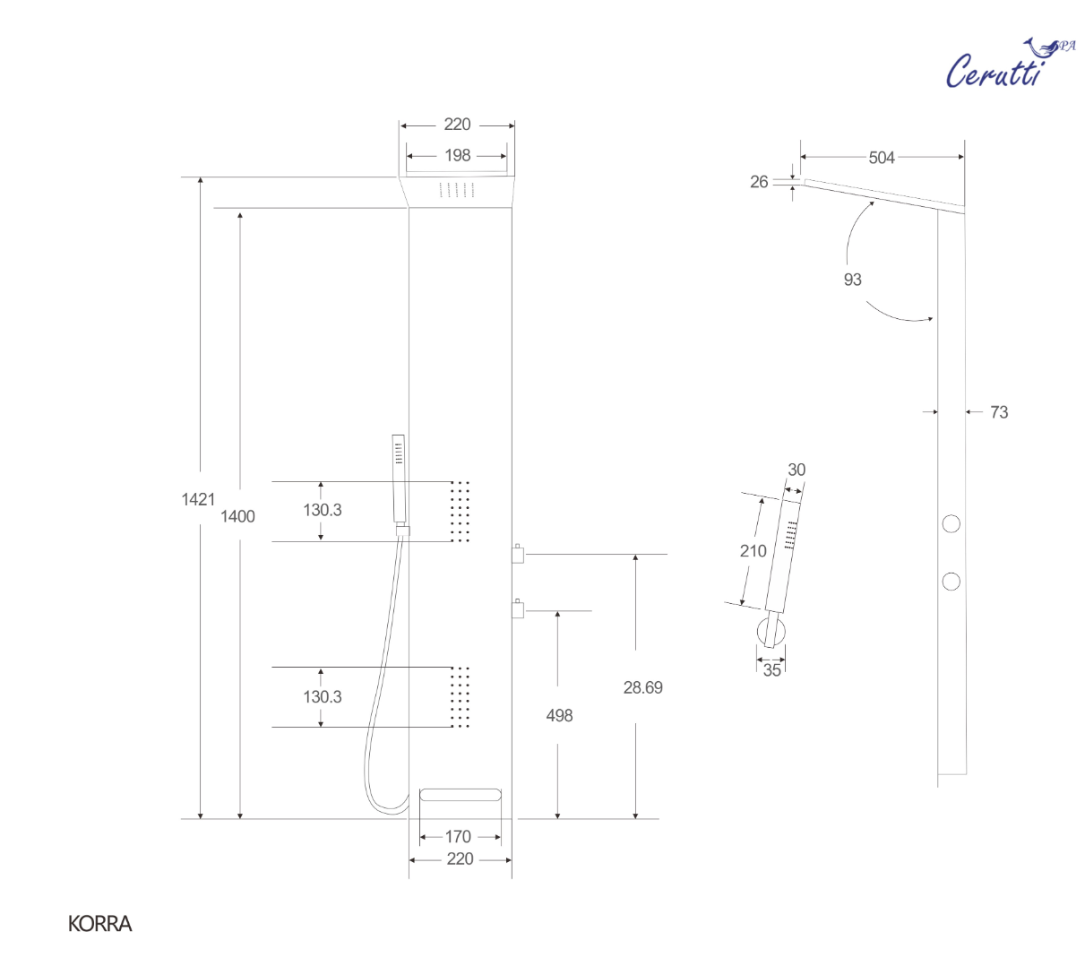 Душевая панель Cerutti Spa Korra W CT9257 черно-белая