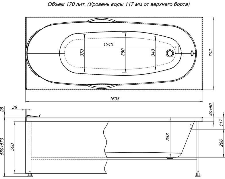 Акриловая ванна Aquanet Dali 239787 170x70 с каркасом