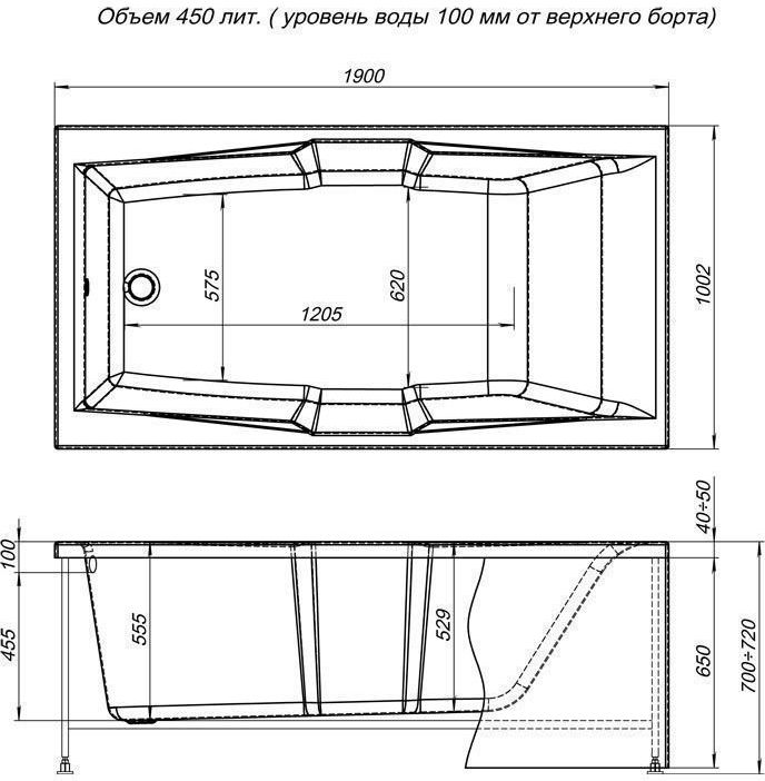 Акриловая ванна Aquanet Vega 00205556 190x100 с каркасом