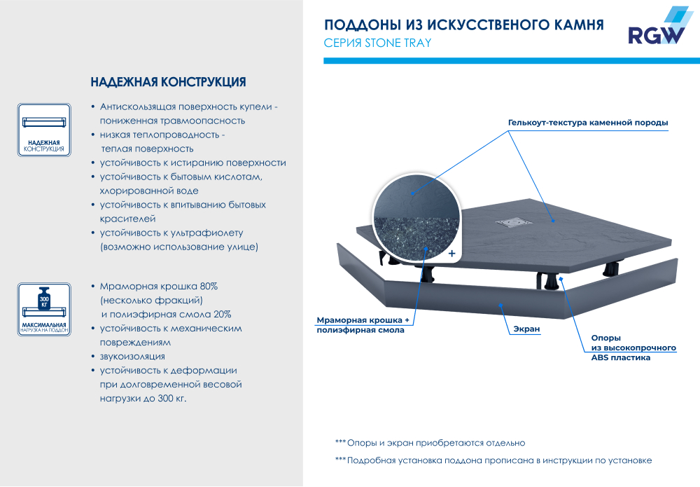 Поддон для душа RGW Stone Tray ST/T-0099G 90х90х2,5