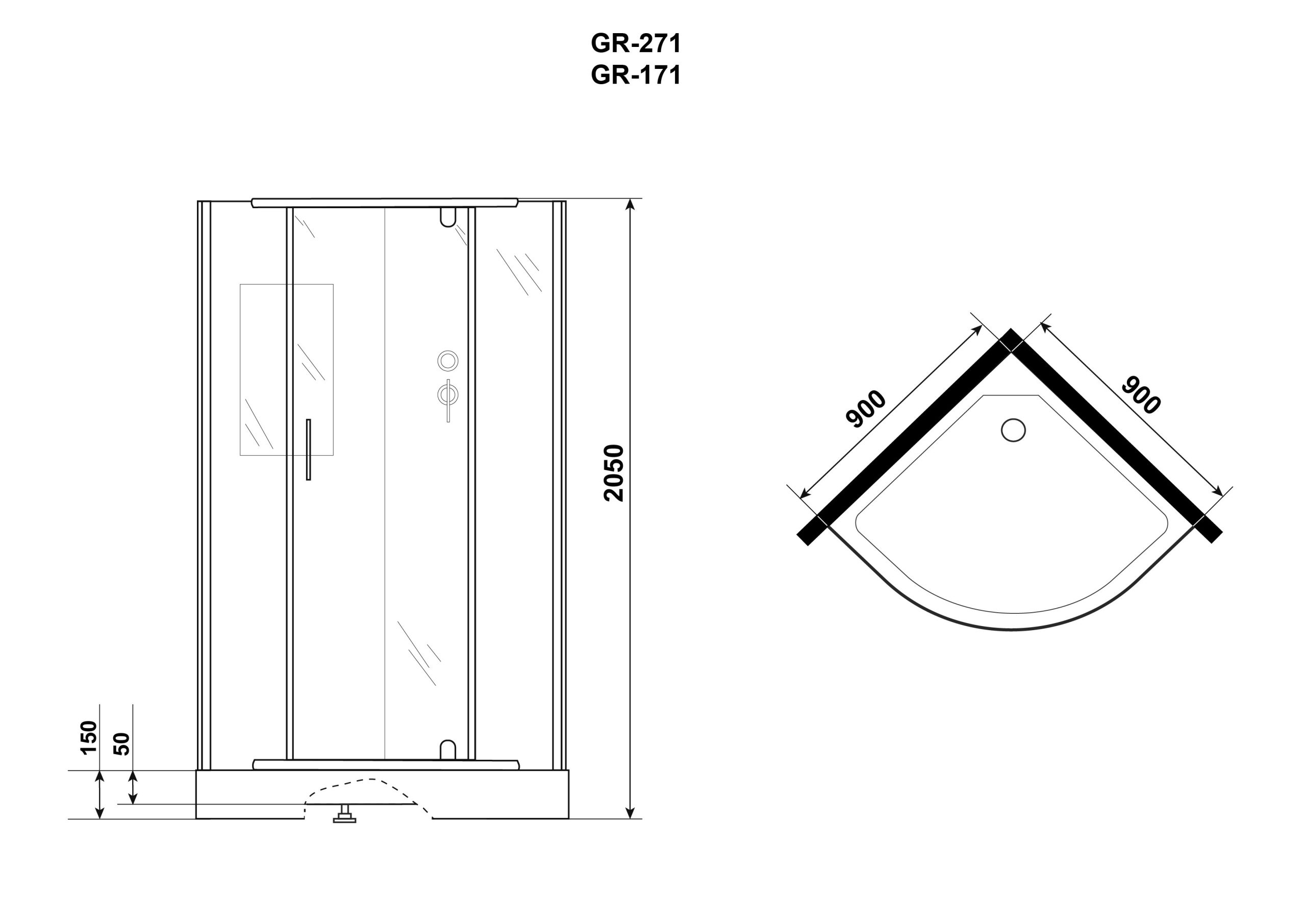 Душевая кабина Grossman GR171 90х90 см, без крыши