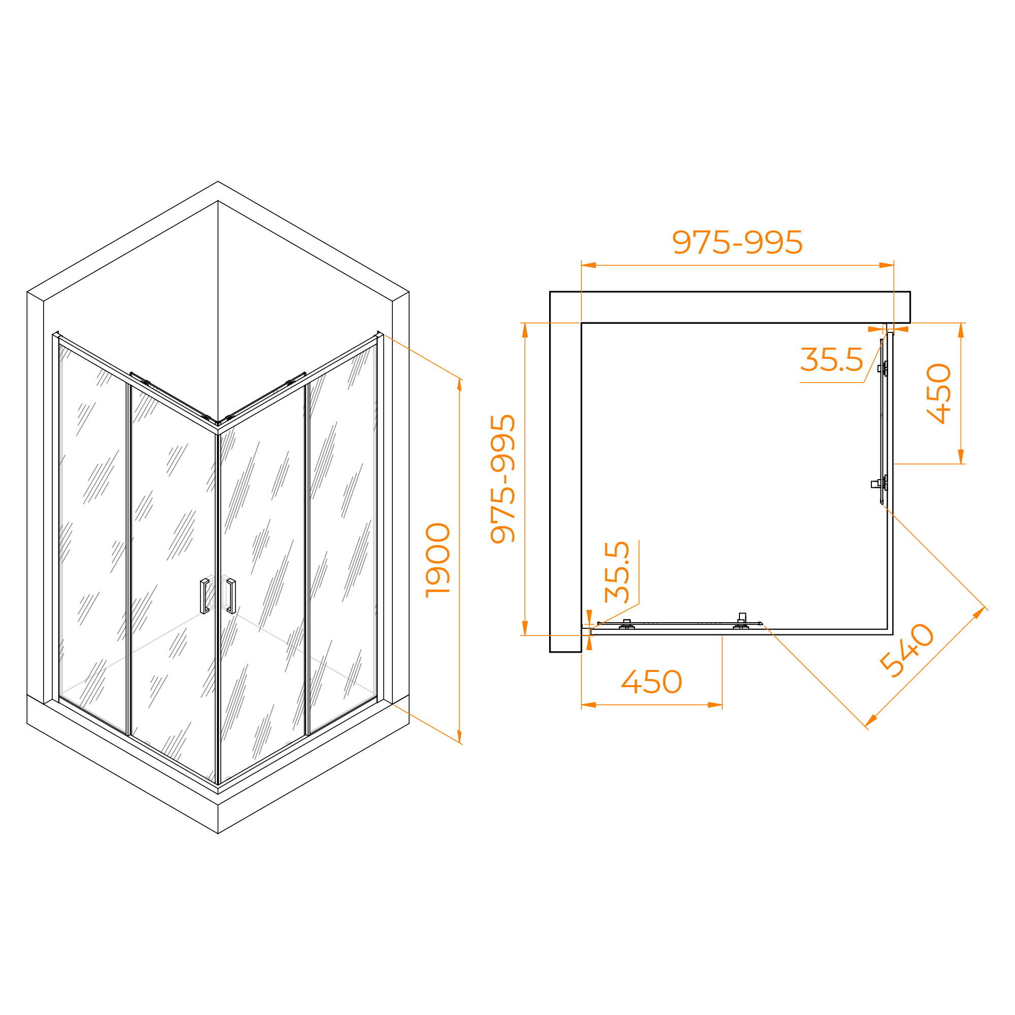 Душевой уголок RGW Passage PA-31 1000x1000x1900 профиль хром