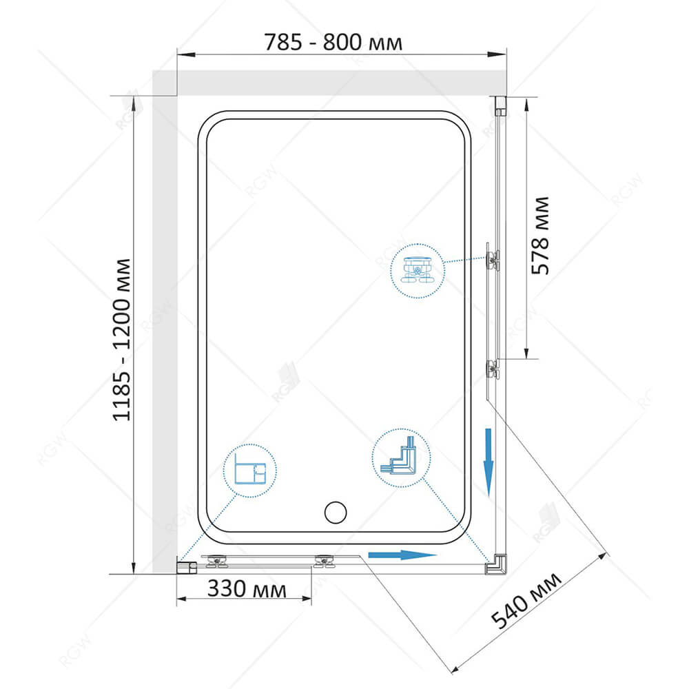 Душевой уголок RGW Classic CL-44-B (785-800)x(1185-1200)x1850, профиль черный