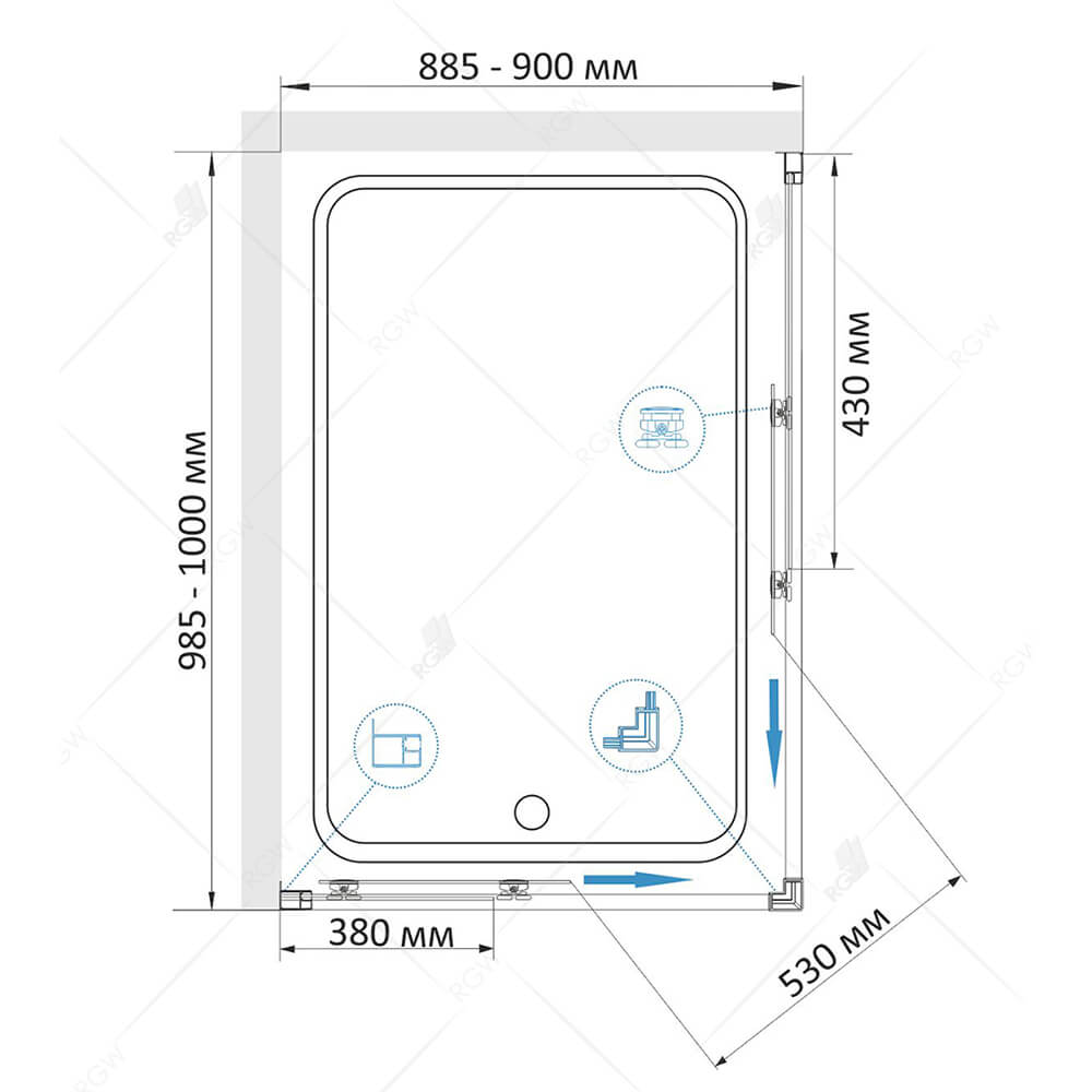 Душевой уголок RGW Classic CL-44-B (885-900)x(985-1000)x1850, профиль черный