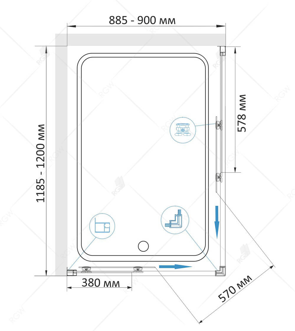 Душевой уголок RGW Classic CL-44-B (885-900)x(1185-1200)x1850, профиль черный