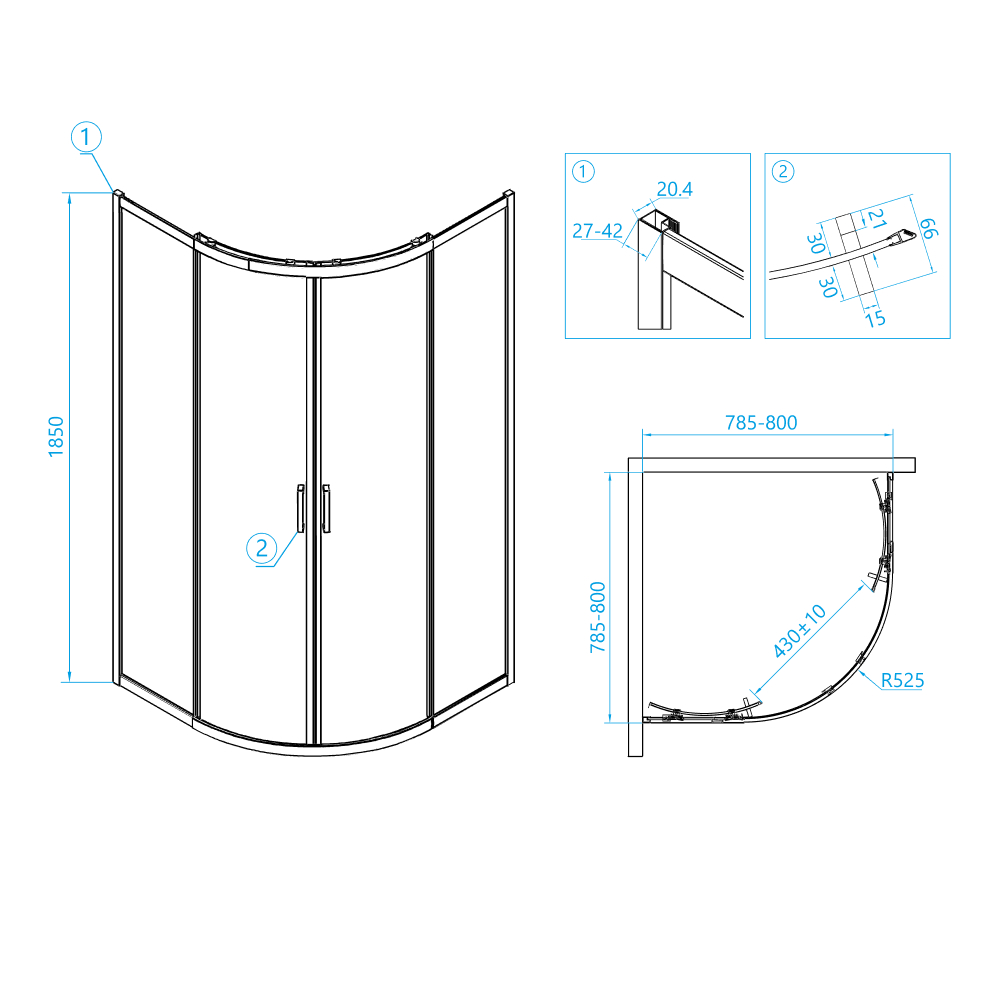 Душевой уголок RGW Classic CL-53-B 800x800x1850 профиль черный