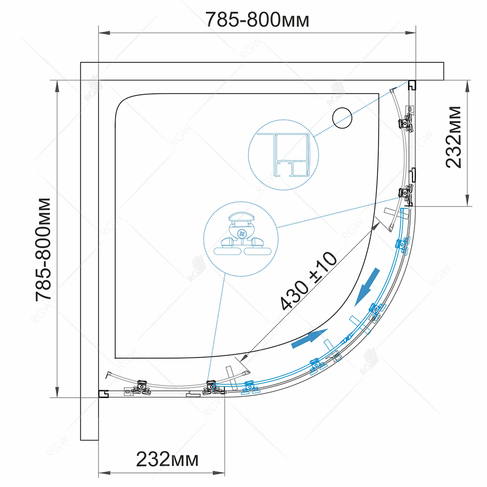 Душевой уголок RGW Classic CL-53-B 800x800x1850 профиль черный