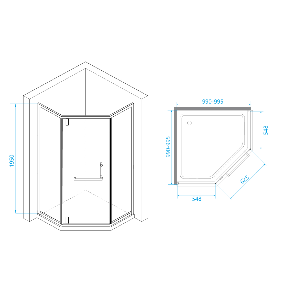 Душевой уголок RGW Hotel HO-084-B 100x100x195 см, профиль черный, стекло прозрачное