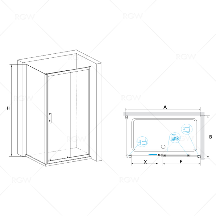 Душевой уголок RGW Passage PA-145 (775-795)x(975-995)x1850 профиль хром